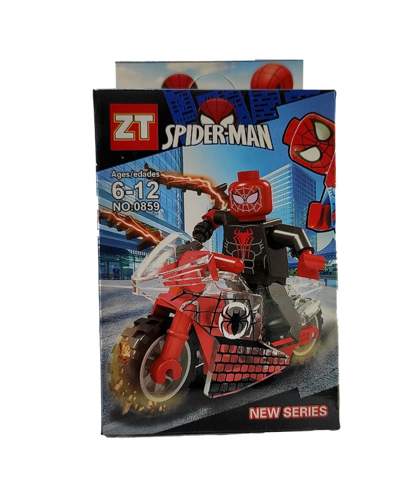 لگو آدمکی مرد عنکبوتی موتورسوار قرمز و مشکی
